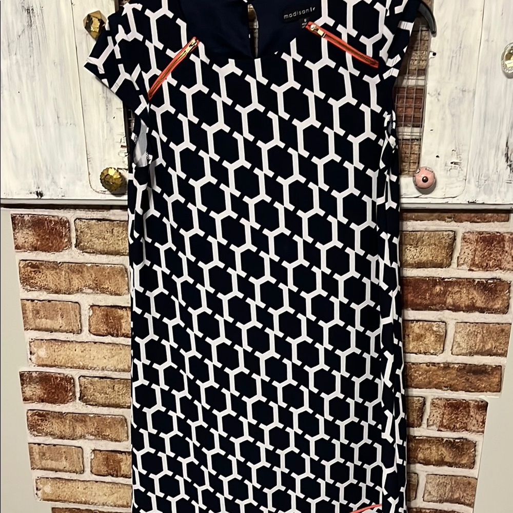Madison Leigh Navy and White Patterned Mini Dress